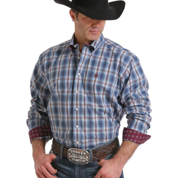 Cinch Men's Blue Single Pocket Long Sleeve Shirt - Big And Tall Blue Xxx-large