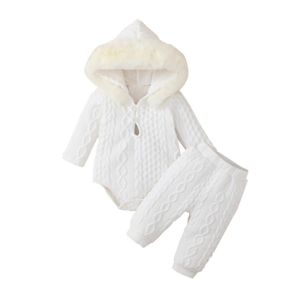 Baby Clothing Sets Girls Hooded Long Sleeve Romper and Pants Outfit White 12-18 Months