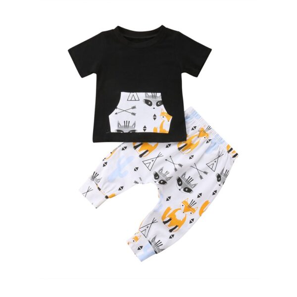 2pcs Toddler Baby Boy T-shirt Top Shortsleeve Pocket Tee Pants Trousers Outfit Kids Clothes
