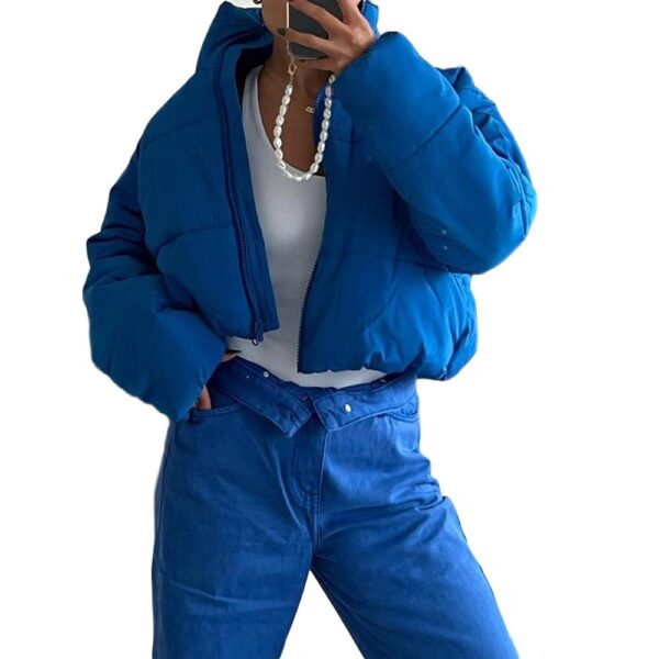 Focusnorm Women Cropped Puffer Jacket Cotton-Padded Stand Collar Long Sleeve Zip-Up Quilted