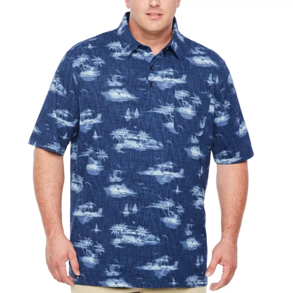 Van Heusen Short Sleeve Palm Print Polo Short Sleeve Knit Polo Shirt Big and Tall