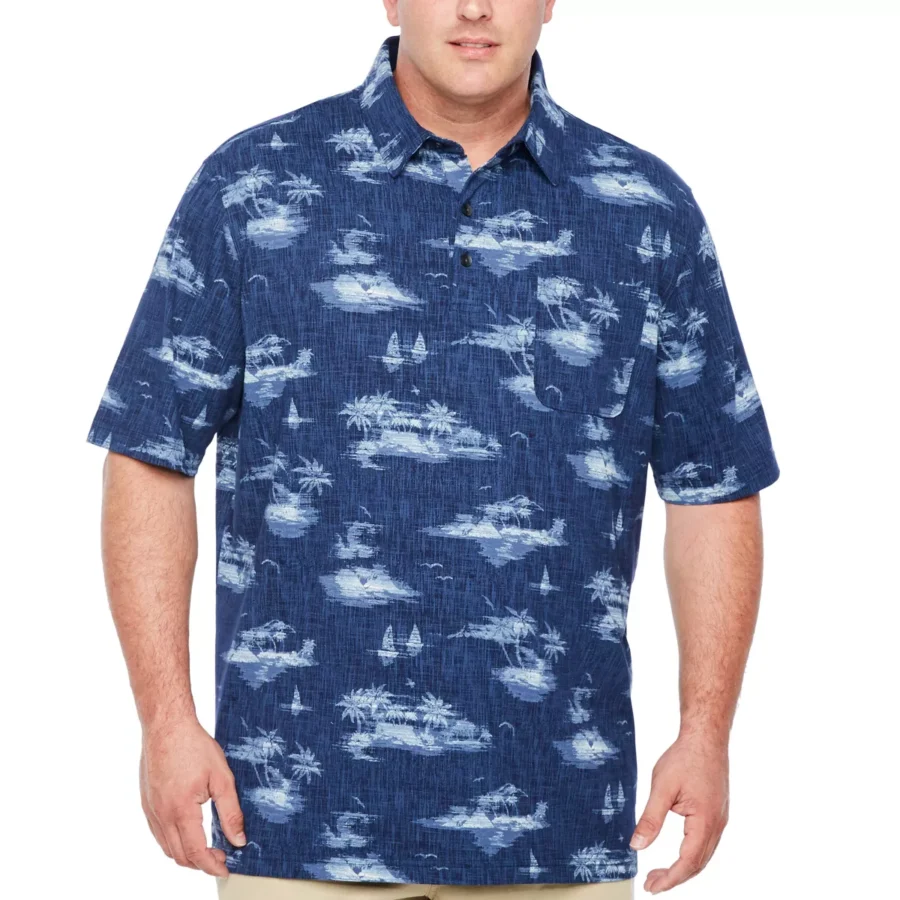 Van Heusen Short Sleeve Palm Print Polo Short Sleeve Knit Polo Shirt Big and