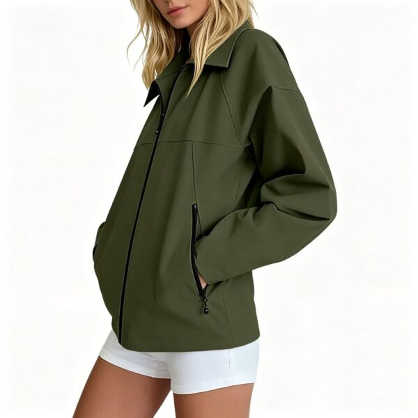 Bonixoom Ladies Windbreaker Collared Zip Up Lightweight Water Resistant Jacket with Pockets