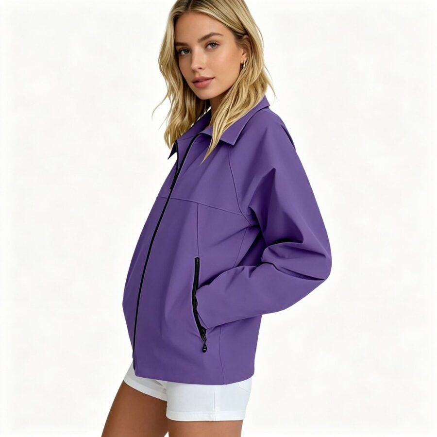Bonixoom Ladies Windbreaker Collared Zip Water Resistant Jacket with Pockets