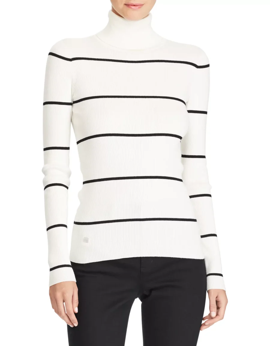Lauren Ralph Lauren Stretch Cotton Turtleneck Sweater-Natural-Medium