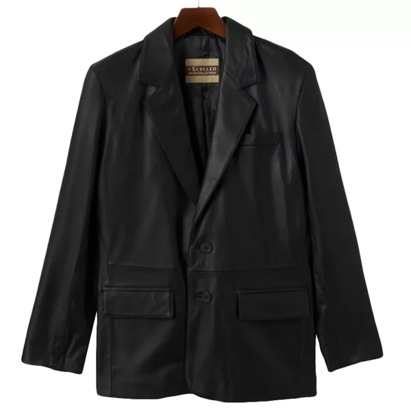 excelled 4650tm mens big & tall lambskin leather blazer jacket, black - 44t