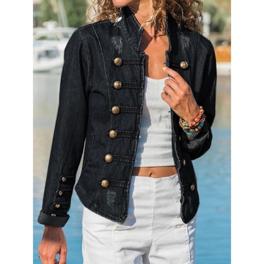 Double Breasted Women Denim Jackets Plus Size