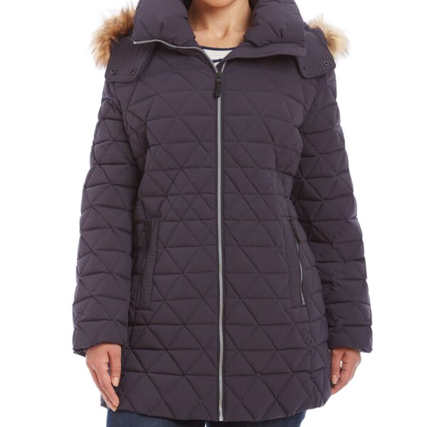 Plus Size Women's Andrew Marc Down Jacket With Faux Fur Trim Hood