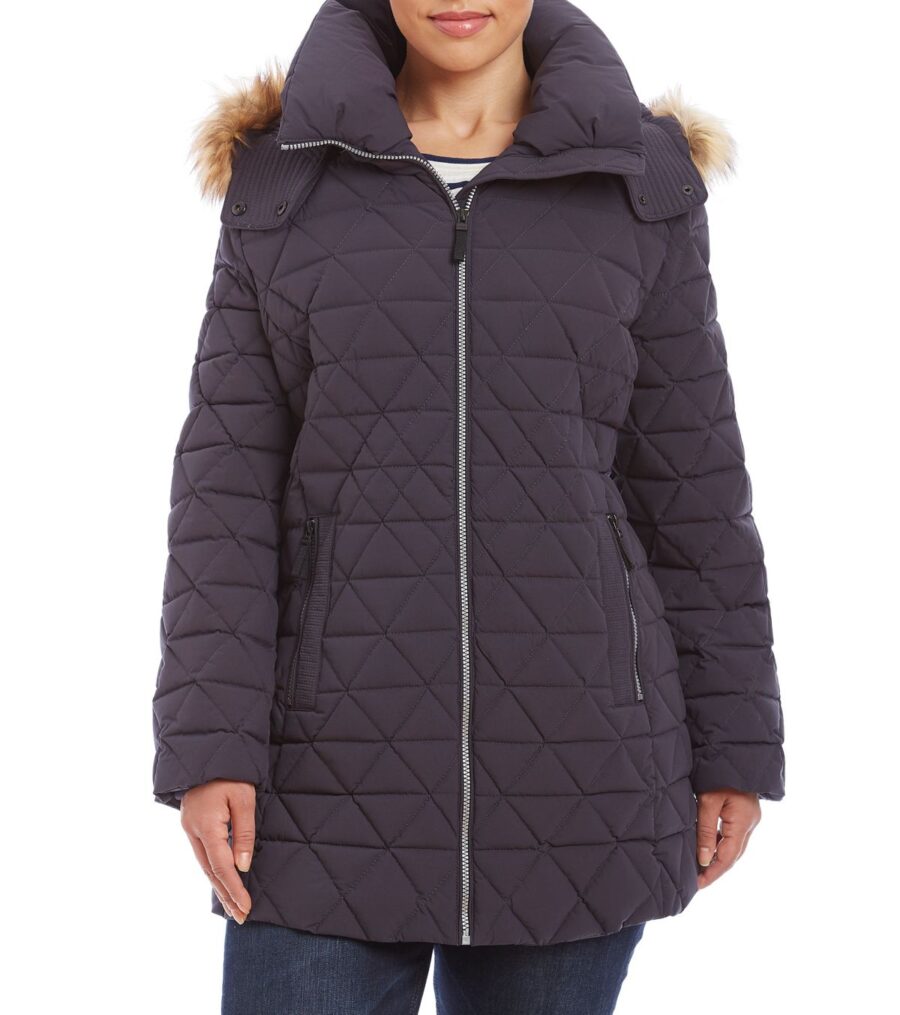 Plus Size Women's Andrew Marc Down Jacket With Faux Fur Trim Hood