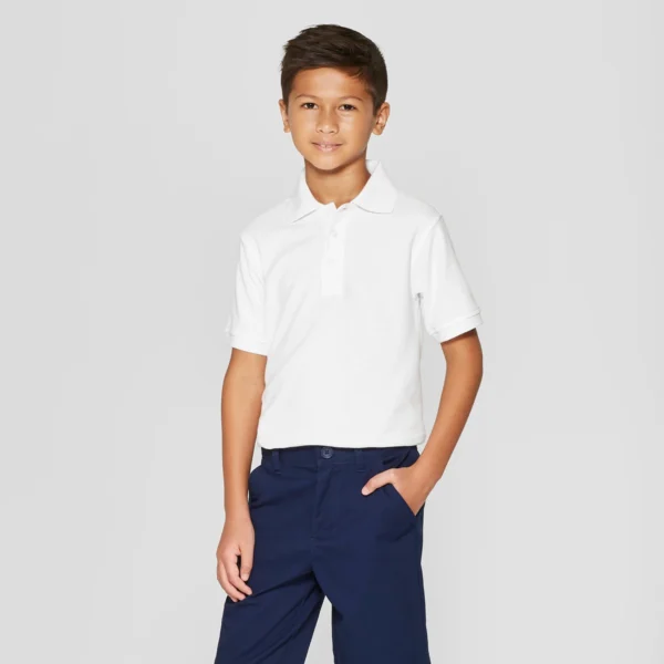French Toast Boys' Short Sleeve Pique Uniform Polo Shirt - White XL