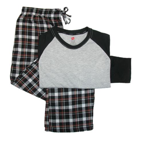 Hanes Size Medium Men's Cotton Long Sleeve Shirt and Flannel Pajama Pants, Oatmeal