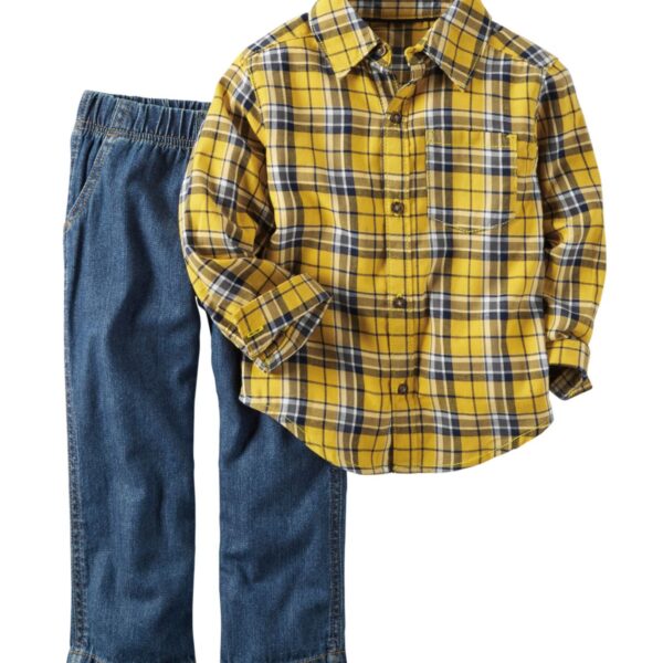 Carter's Little Boys' 2-Pc. Long-Sleeve Plaid Shirt & Pants Set