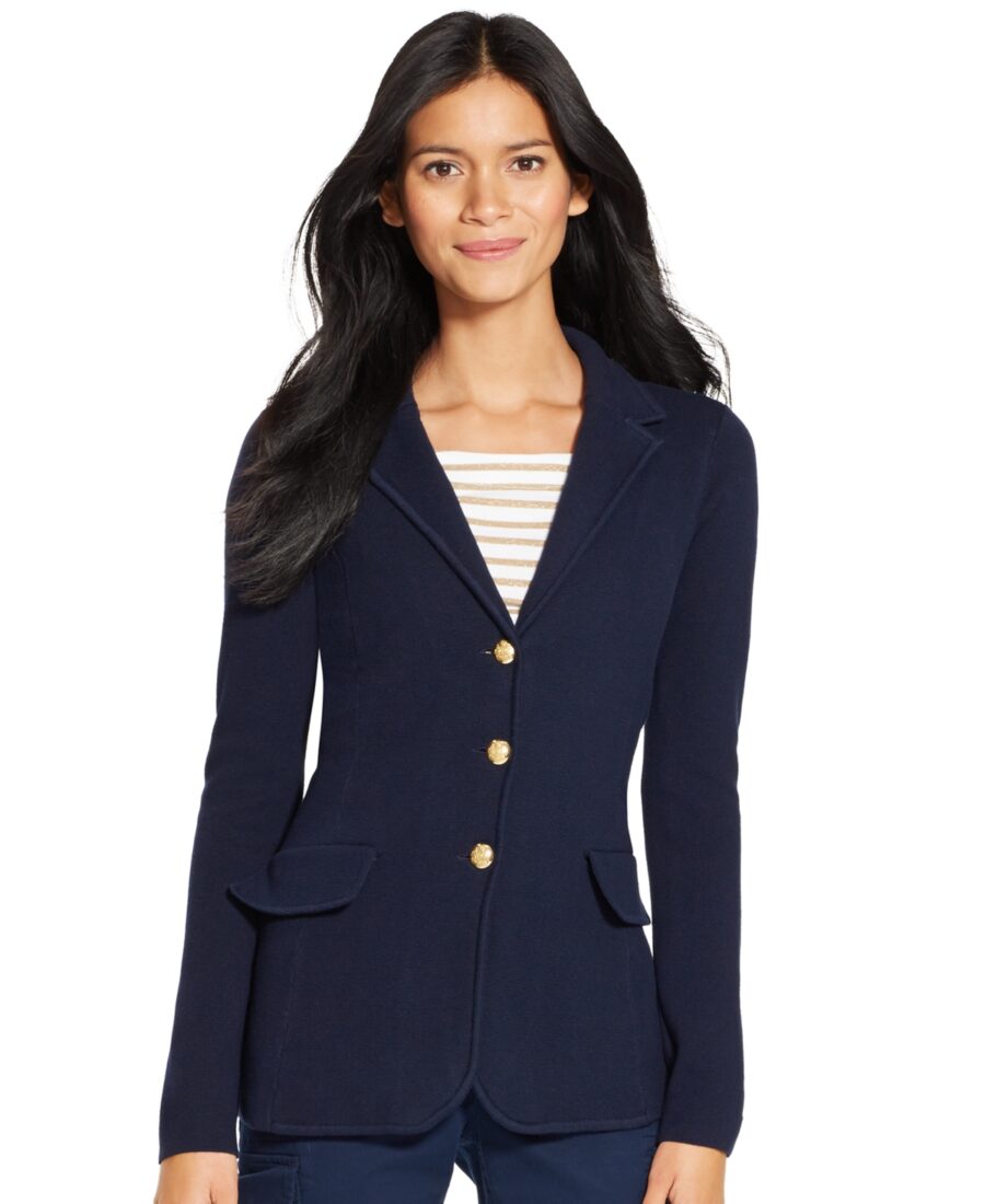 Lauren Ralph Lauren Women's Sweater Three Button Blazer Navy XL