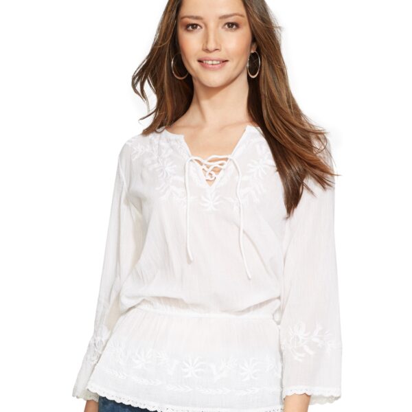 Lauren Jeans Co. Embroidered Lace-Up Tunic