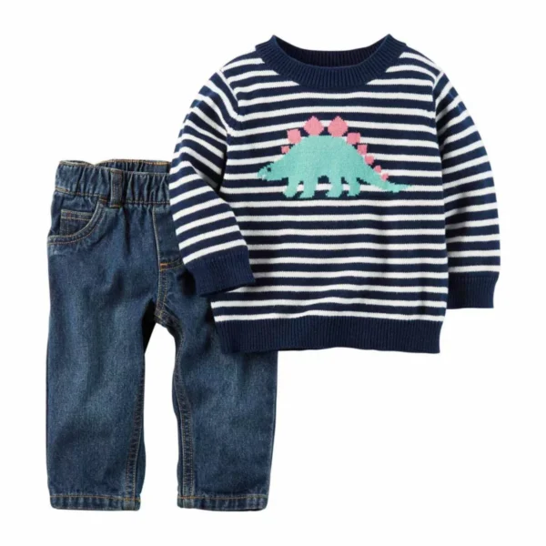 Carter's Newborn & Infant Boys' Sweater & Jeans - Dinosaur, Blue