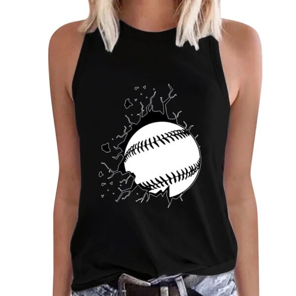 Vbarhmqrt Plus Size Tank Tops Women's Summer Casual Baseball Print Tank Top Sleeveless Round
