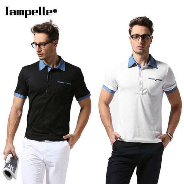 Jampelle B29 Cotton Slim Fit Lapel Collar Men Casual T-shirt Short Sleeved Ds