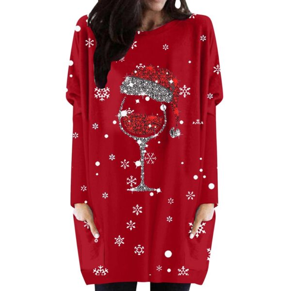 Pmuybhf Women's Long Sleeve Tops Plus Size Women Cute Christmas Glass Print Loose Top Casual