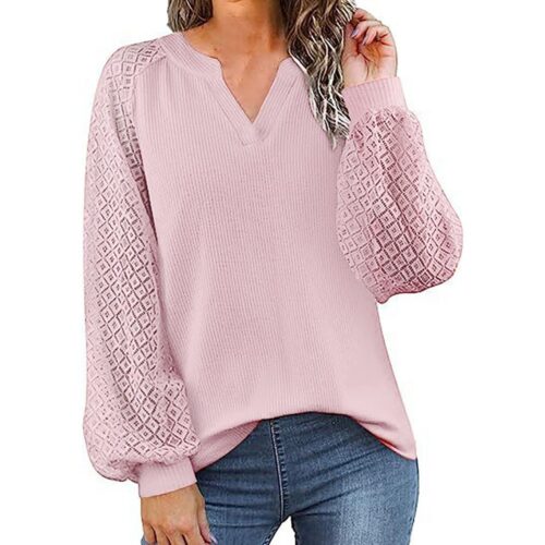 Pmuybhf Women's Blouses Long Sleeve White Women's Lace Long Sleeve V Neck