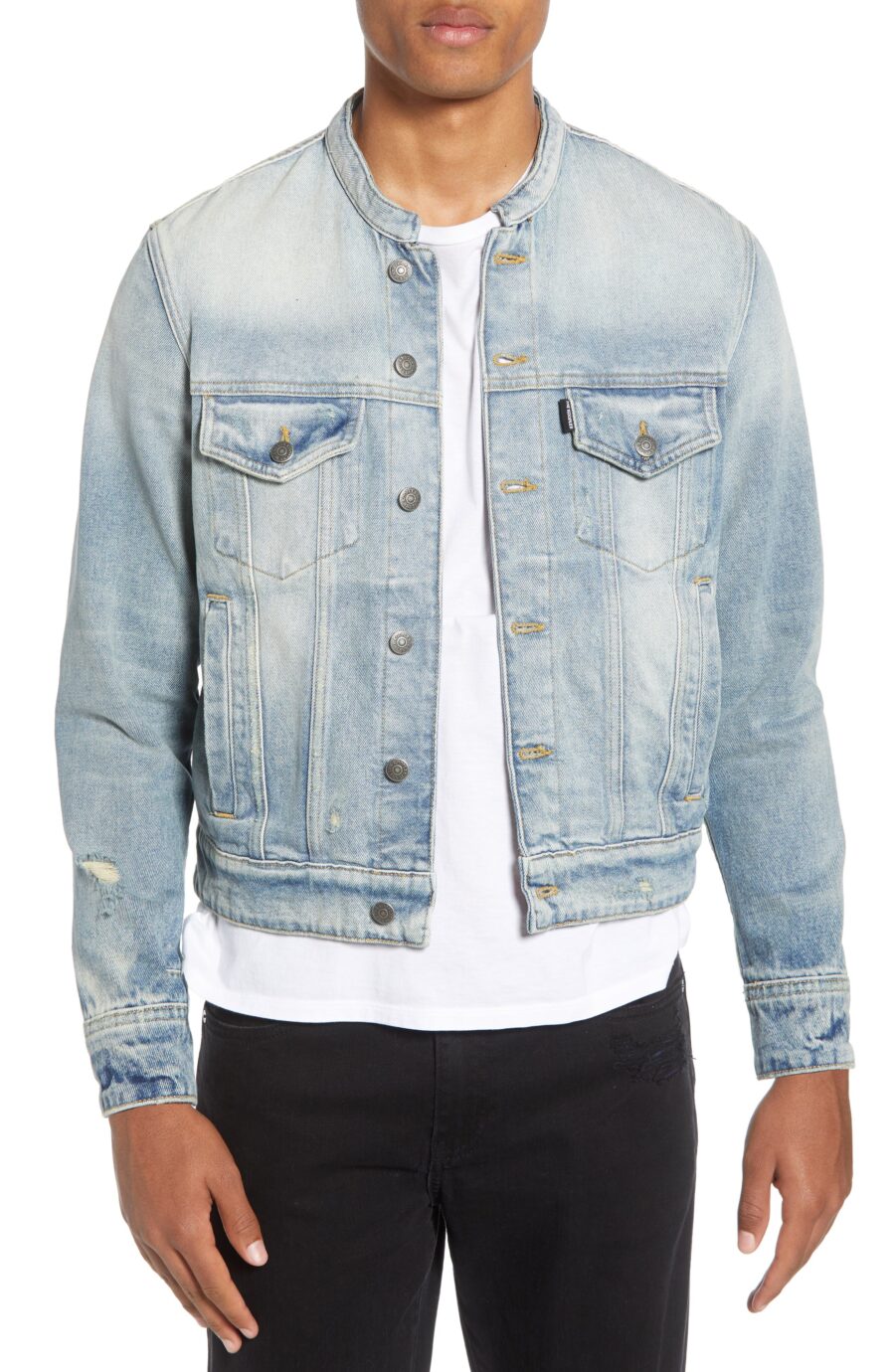 Men's The Kooples Distressed Band Collar Trucker Jacket